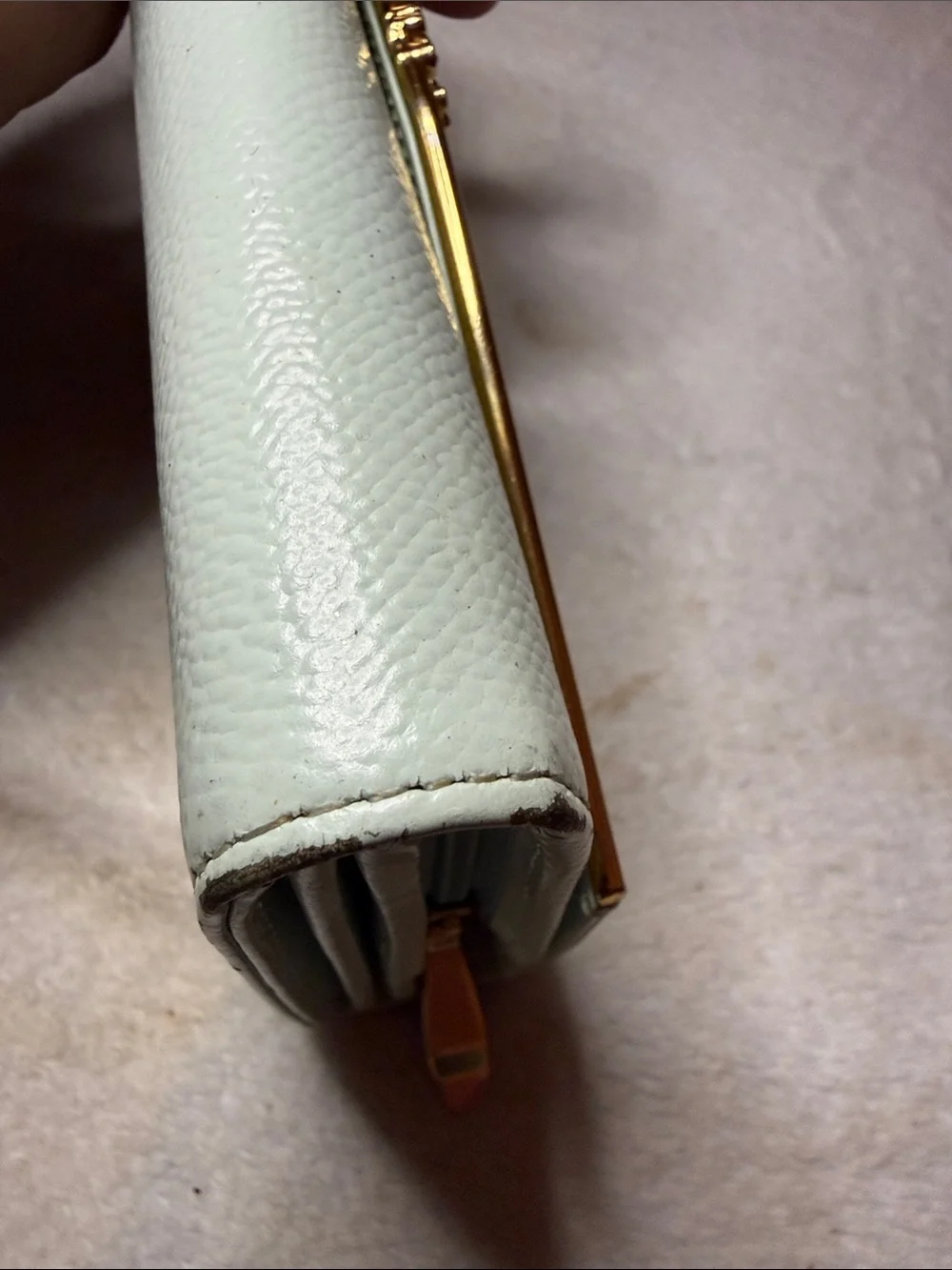 Samantha Thavasa Mint Green Petit Choice Pebbled Leather Wallet with Gold Trim
